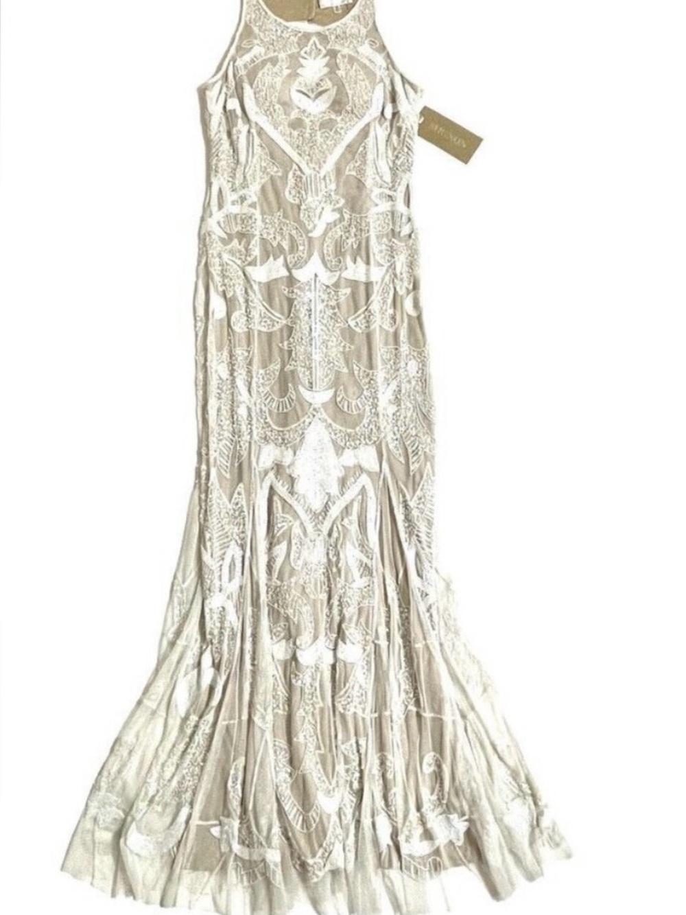 Mignon Dress Gown Heavy Beading & Sequin White Open Back Bridal SZ 10 NWT